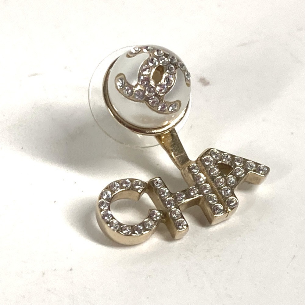 CHANEL A21A CC Coco Mark Faux Pearl Rhinestone Earrings Metal Men's Women's W...